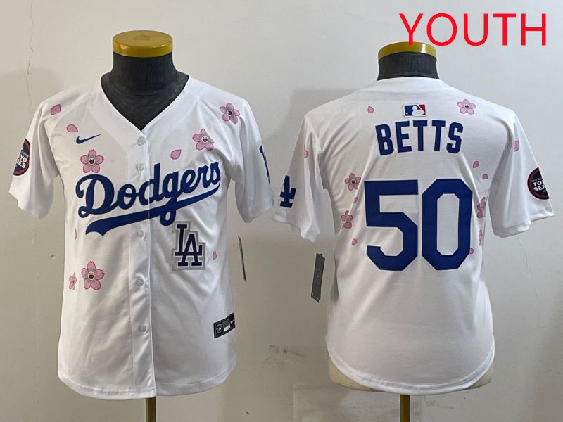 Youth Los Angeles Dodgers #50 Betts White Sakura Edition 2025 Nike MLB Jersey style 9